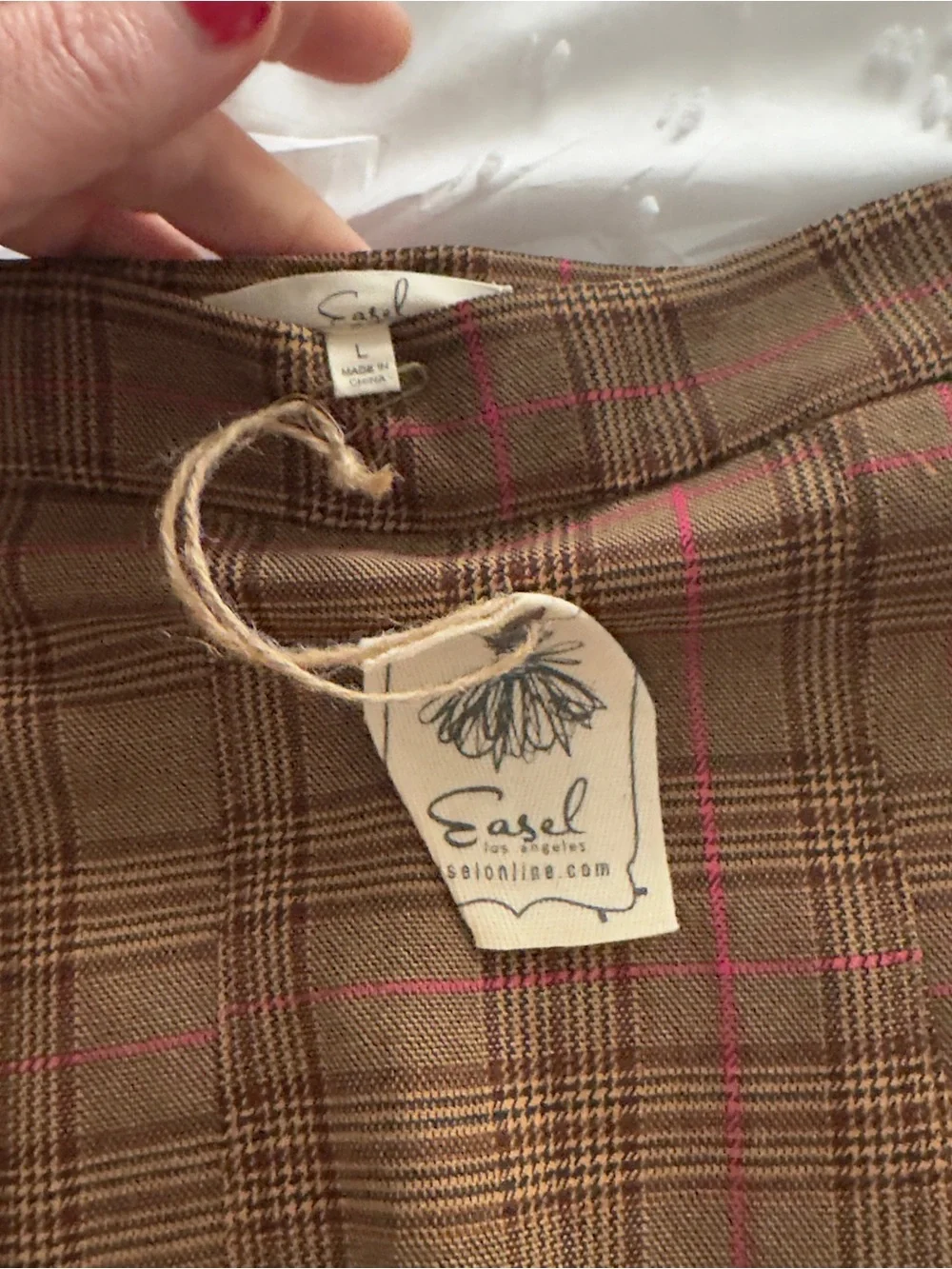 easel Brown Plaid Pleated Skirt with Pink Accents